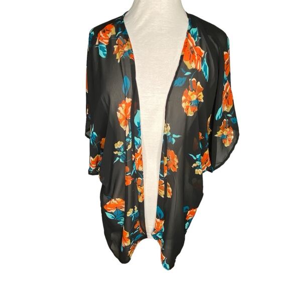 Full Tilt Sweaters - Floral Sheer Kimono Cover-up by Full Tilt Size Medium